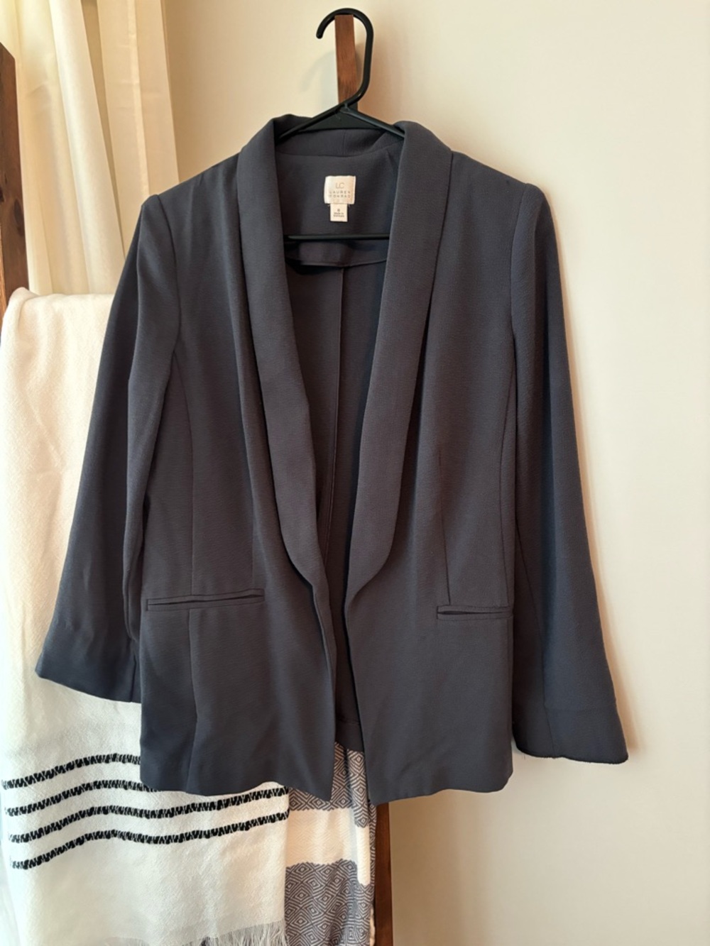 LC Lauren Conrad Slate Gray Open-Front Shawl Collar Blazer